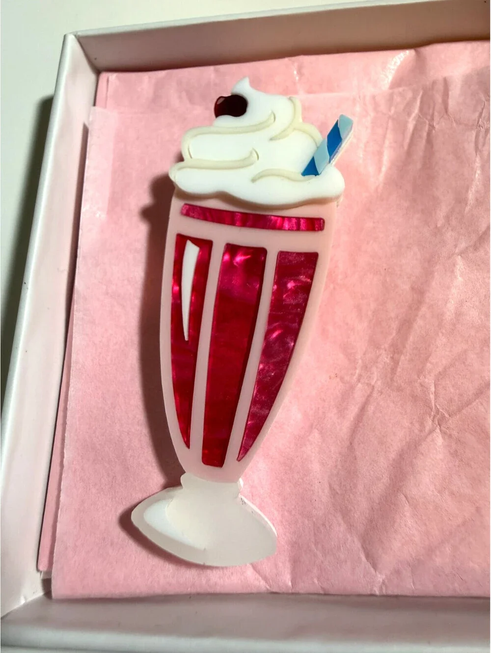 Delicious Diner Shake Brooch Deer Arrow Strawberry Ice Cream Milkshake Pin Rare